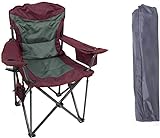 VEMMIO Campingstuhl, übergroßer gepolsterter Sessel, Faltbarer Stahlrahmen, hohe Rückenlehne, klappbarer Campingstuhl mit Getränkehalter, Angelstuhl Tragbar (Color : Rosso)