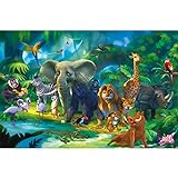 GREAT ART® XXL Poster Kinderzimmer | 140 x 100 cm | Dschungel Tiere | Wandbild Dekoration Jungle Animals Zoo Natur Safari Adventure Tiger Löwe Elefant Affe Fotoposter Wanddeko Motiv