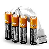 Lithium AAA Akkus Wiederaufladbare batterien 1,5V 750mWh mit 4-in-1 USB Typ-C Kabel Schnellladung in 1,5 Stunden,1200 Zyklen recycelbar-4 Stück