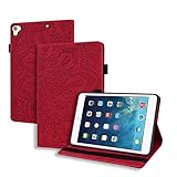 Hülle für iPad 9.7 Zoll 2018/2017 (iPad 6./5. Generation ) Schutzhülle PU Leder Folio Cover Case Klapphülle mit Stifthalter Kartentasche，auch für iPad Air 2/Air 1 Tablette,Rot
