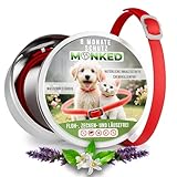 Monked | Natürliches Zeckenhalsband Hunde ohne Chemie | bis 8 Monate Schutz | Zeckenschutz Hund | Zeckenhalsband Hund | Halsband für Hunde | Flohhalsband Zeckenschutz Anti Zecken (Rot, Universal)