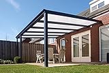 Acrylshop24 Terrassendach Terrassenüberdachung Bosco Bausatz mit Alu-Unterkonstruktion, Regenrinne und Montagematerial Stegplatte:Polycarbonat farblos|Abmessungen Terrassendach (B x T):4060 x 3500