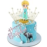 Elsa Tortendeko Eiskönigin Kuchen Deko Frozen Elsa Figuren für Torte Perle Kaiserliche Krone Happy Birthday Cake Toppers für Kinder Baby Mädchen Geburtstag Party Kuchen Dekoration