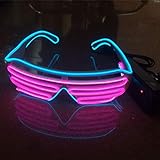 Sxspace Light Up LED Brille Neuheit Leuchtende Gläser Einstellbar EL Wire Neon Rave Brillen (Blau-Rosa)