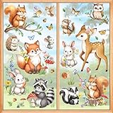 decalmile Fensterbilder Kinderzimmer Waldtiere Fensteraufkleber Kinder Tiere Fenster Abziehbilder Hirsche Fuchs Hase Eichhörnchen Fenstersticker Wiederverwendbar Glasaufkleber Fensterdek
