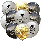Oblique Unique® Konfetti Luftballon Set Prüfung bestanden für Schulabschluss Abi Abitur Studium Führerschein Abschluss - Silber Schwarz Gold