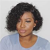 Curly Pixie Cut Wigs 13x6 T Part Lace Front Wigs Human Hair Brazilian Curly T Part Short Bob Wigs Msgem 20,3 cm Curly Deep Part Human Hair HD Lace Frontal Wigs with Baby Hair for Black Women