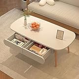 LefeDa Couchtisch Oval Modern Couchtisch Weiß Wohnzimmertisch Mit 2 Schublade Sofatisch Holz Einfacher Aufbau Kaffeetisch Für Schlafzimmer Wohnzimmer 100cm×48cm×42cm