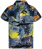 King Kameha Funky Hawaiihemd, Kurzarm, Print Surf, Grau, M