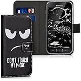 kwmobile Wallet Case kompatibel mit Samsung Galaxy Xcover 4 / 4S - Hülle Kunstleder mit Kartenfächern Stand Don't Touch My Phone Weiß Schwarz