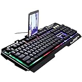 ZHANGJIALI Gute Tastatur High Performance ZGB G700 104 Keys USB Wired Mechanische Gefühl RGB-Hintergrundbeleuchtung Metal Panel Suspension Gaming-Tastatur mit Telefon-Halter (schwarz) (Color : Black)