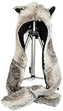 powerking Wolf Tierhut, 3-in-1-Funktions-Vollhauben-Mütze mit wärmender Mütze und warmen Schalhandschuhen, O