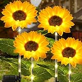 KOOPER Solarlampen für Außen Garten, 4 Stück Sonnenblumen Solarleuchten Garten mit Leuchtende Stängel, IP65 Wasserdicht Solar Weihnachten Garten Deko für Außen, Rasen, Terrasse