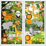 Moxled 9 Blatt Fensterbilder Kinderzimmer Selbstklebend - Waldtiere Wandtattoo Kinderzimmer Fenstersticker Wiederverwendbare Fensteraufkleber für Schlafzimmer Kinderzimmer Dek