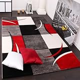 Paco Home Designer Teppich mit Konturenschnitt Karo Muster Rot Schwarz, Grösse:120x170 cm