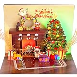 Pop UP Karte Weihnachten mit Musik und Licht 3D Feuerstelle Weihnachtsbaum Weihnachtskarte Ausblasbare Kerze mit Umschlag für Kinder Mädchen Frauen Mann Weihnachten Geschenk