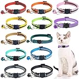 Katzenhalsband Reflektierendes，12 Stück Verstellbar katzenhalsbänder Katzenhalsbänder mit Glocke und sicherheitsverschluss，für die meisten Hauskatzen