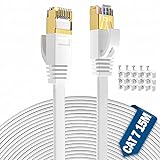 15m Cat 7 Lan Kabel Weiß 15 Meter Draussen Netzwerkkabel Hochgeschwindigkeits 10Gbit/s Gigabit Aussenbereich Ethernet Kabel, Weiss RJ45 Internet Patchkabel, 15 kostenlose Kabelklemmen
