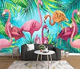 Fototapete 3D Tapete Tropische Pflanze Flamingo Fototapete 3D Effekt Vliestapete Wandbilder XXL Wanddeko Wandtapete Tapeten- 200x140cm