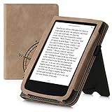kwmobile Flip Hülle kompatibel mit Pocketbook Touch Lux 4/Lux 5/Touch HD 3/Color (2020) - Cover Handschlaufe - Kompass Vintage Braun