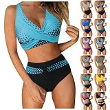 Damen Bikini Set - Bauchweg Bademode V Ausschnitt Badeanzug Bikihose Sexy Zweiteiliger Push Up High Waist Bathing Suit Women Schwimmanzug Sport Sets Sportbikini Sommer Swimsuits Badeanzüge Für F