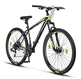 Licorne Bike Diamond Premium Mountainbike Aluminium, Fahrrad für Jungen, Mädchen, Herren und Damen - 21 Gang-Schaltung - Scheibenbremse Herrenrad – einstellbare Vordergabel (29 Zoll, Schwarz-Lime)