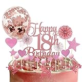 Happy Birthday Tortendeko 18. Mädchen,Glitzer Cake Topper 18. Geburtstag,Tortendeko 18 Geburtstag Mädchen,18th Happy Birthday Cake Topper,Kuchen Topper 18 Mädchen,18. Geburtstagstorte Topper(Roségold)