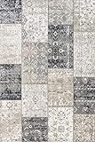 LIFA LIVING 133 x 200 cm Vintage Teppich für Wohnzimmer und Schlafzimmer, Wohnzimmerteppich mit Muster Patchwork, Dunkelgrau, aus weicher Wolle