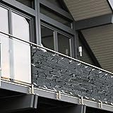 Balkon Sichtschutz PVC | 90x600 cm | Extra Blickdicht | Wetterfest | mit UV-Schutz | Deko für Balkongeländer | 6 Farben & Designs (Schiefer)