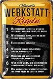 LANOLU Retro Blechschild Werkstatt Schild - lustige Werkstattregeln für Männer - wichtige Regeln für die Werkstatt, KFZ Mechaniker Geschenk Vatertag, Garagen Deko Metallschild 20x30