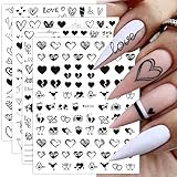 8 Blatt Nagelsticker Valentinstag Nagelaufkleber Selbstklebend Liebhaber des schwarzen Herzens Nail Art Sticker Dekoration Nageldesign Zubehö