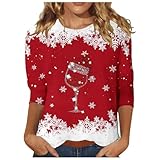 Sale Damen Angebote des Tages Heute Deal 3/4 Arm Shirt Weihnachtsshirt Langarm Damen Weihnachtsbekleidung Damen Weihnachtsbluse Damen Lustig Weihnachtsrock Weihnachtspullover Damen C&a D