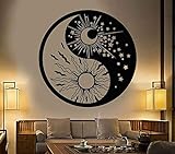 Vinyl Wandtattoo Home Dekoration Yin und Yang Symbol Sonne Mond Buddha Stern Tag und Nacht Aufkleber Wandbild A9 Dunkelblau 57x57cm