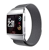 By Qubix - Kompatibel mit Fitbit Ionic Milanese Armband - Größe: Large - Schwarz - Kompatibles Fitbit Armband, Large, E