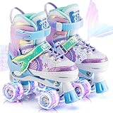 NEMONE Rollschuhe für Mädchen Kinder 4 Größen Verstellbar Blau Violett Rollschuhe für Kinder Drinnen Draußen M