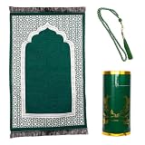 CRFASIBE Muslimische Gebetsteppich und Gebetsperlen mit Zylinder Box, Muslimische Islamische Geschenke Set, Traditionelle Gebetsteppich Set für Ramadan Eid Gebet(Stil B)