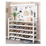 XILYZMO Lochwand-Aufbewahrung Schuhregal Aufbewahrungsregal, Stehend Metall Steckwand Organizer, 5-lagig Eingangs-Schuhablage Display Für Eingangstür(Schwarz,100x30x153)