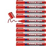 edding 300 Permanentmarker - rot - 10 Stifte - Rundspitze 1,5-3 mm - wasserfest, schnell-trocknend - wischfest - für Karton, Kunststoff, Glas, Holz, Metall, Glas