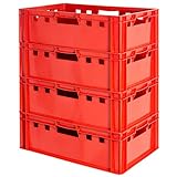 4 Stück E2 Fleischkisten Rot Kisten Eurobox Lebensmittelecht Metzgerkiste Box Aufbewahrungsbox Kunststoff Wanne Plastik Stapelbar Lagerkisten 60 x 40 Kingpower