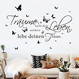 decalmile Wandtattoo Sprüche Träume Nicht Dein Leben Wandaufkleber Traum Sprüche und Zitate Schwarz Schmetterlinge Wandsticker Schlafzimmer Wohnzimmer Esszimmer Wanddek