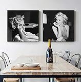 zszy Schwarz und Weiß Marilyn Monroe Leinwand Kunst Mode Poster und Drucke Wandbilder Wohnzimmer Salon-50x50cmx2 Stück kein Rahmen