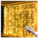 Lichtervorhang 3 * 3m Warmweiß, Lichterketten Vorhang 300 LEDs, USB Lichterkettenvorhang mit Fernbedienung Timer 8 Modi Lichterkette Vorhang für Innen Außen Fenster Weihnachten Schlafzimmer Deko