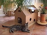 Katzenhaus aus Wellpappe mit Mäusehäuschen - Katzenkorb, Katzenhöhle