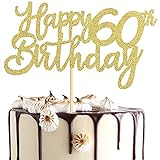 XCOZU 3 Stück Happy 60th Birthday Cake Topper, 60th Geburtstag Tortendeko Kuchendeko Torten Kuchen Cake Topper, Glitzer Gold Tortenstecker Girlande für Mann Frau 60 Geburtstag Party Dekoration