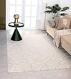 the carpet Knight Eleganter, Hochwertiger, Wohnzimmer Teppich, Softer Kurzflor, 3-D Effekt, Glänzende Design-Elemente, Hoch-Tief Struktur, Beige, 160 x 230 cm