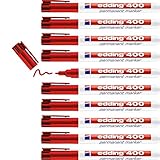 edding 400 Permanentmarker - rot - 10 Stifte - feine Rundspitze 1 mm - wasserfest, schnell-trocknend - wischfest - für Karton, Kunststoff, Holz, Metall, Glas