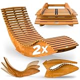 Casaria® 2X Sonnenliege Klappbar Wetterfest Holz 160kg Belastbarkeit Pflegeleicht FSC®-Zertifiziert Akazie Garten Balkon Sauna Liege Holzliege Relaxliege 195x60