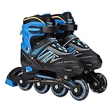 HAOLIN Kinder Inline Skates, Outdoor Rollschuhe Einstellbare Beleuchtungsräder, Einstellbare Quad PU Rollschuhe,Blue-M(35-38)