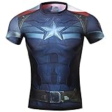 Cody Lundin Herren Kompression Rüstung Amerika Held Logo Fitness Laufen Sport Kurzarm, captain america Blau, L