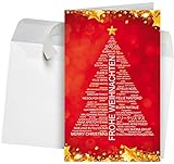 50 Premium Weihnachtskarten inkl.Umschläge Motiv: Wordcloud rot, Set hochwertiger Klappkarten (Hochformat 12x19 cm groß), internationaler Grußtext. Ideal für Firmen, Gewerbe, Dienstleistung und Handel